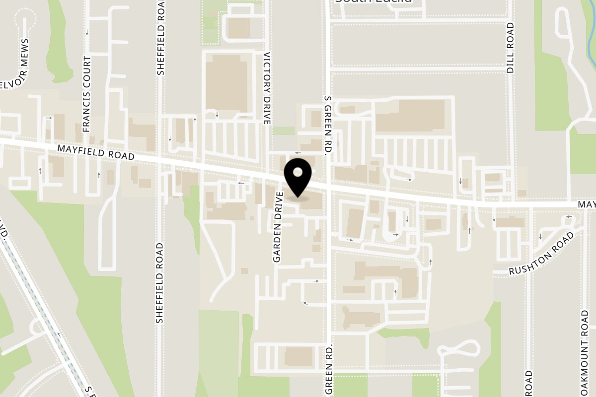 Map showing the location of Desi Mama Restaurant on 4442 Mayfield Rd in South Euclid